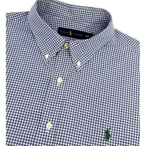 Ralph Lauren Button Down Men XXL Classic Fit Blue Mini Check Cotton